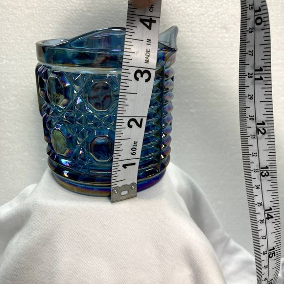 Vintage Indiana Blue Iridescent Carnival Glass Windsor 3 inch Cream Pitcher EUC - Picture 12 of 13